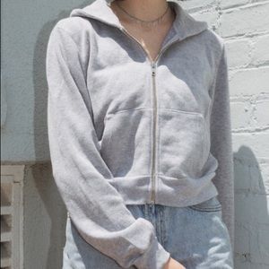 Brandy Melville Grey Cropped Zip Up Hoodie